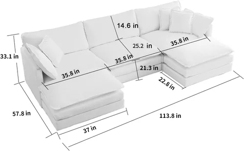 Vista 215 de Sofá seccional modular verde de 111.5", sofás seccionales grandes de 3 plazas para sala de estar, sofá nube oversized de tela chenille con otomana