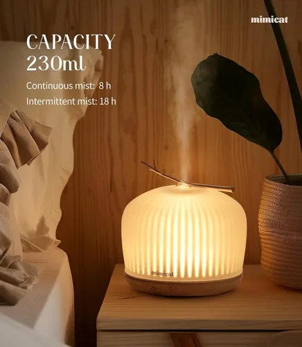 Vista 3 de mimicat Difusor de Aromaterapia Silencioso de Vidrio: 230ML Ultrasónico de Niebla Fría con Aroma para el Hogar con Luz Nocturna - Estético