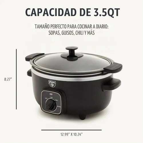 Vista 3 de GreenLife 3.5QT Olla de cocción lenta, cerámica antiadherente sin PFAS ni tóxicos, recipiente interior extraíble, programable, función mantener Negro