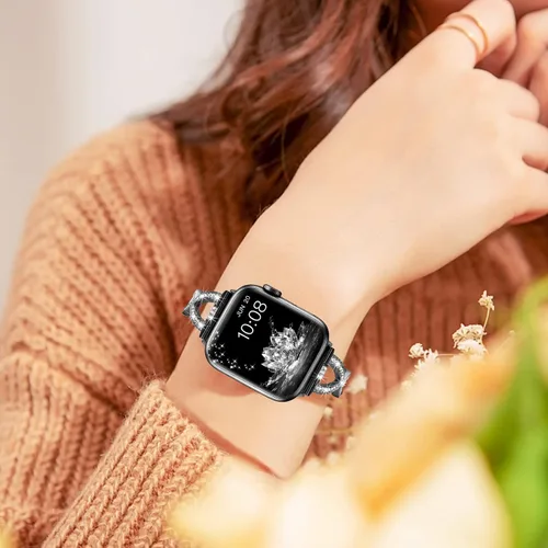 Vista 7 de for Apple Watch Band 38mm 40mm 41mm 42mm 44mm 45mm 46mm 49mm iWatch Bands Series 11 10 9 8 7 6 5 4 3 SE Bling Metal Bracelet Women Dressy Cute Strap