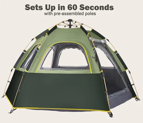 Vista 2 de Tienda de campaña Toogh con configuración instantánea, tienda impermeable para 2/3 personas, fácil y rápida de montar en 60 segundos con toldo