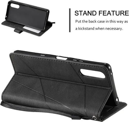 Vista 7 de Funda compatible con Sony Xperia 1 V, compatible con Sony Xperia 1 V 2023 XQDQ62/B XQ-DQ72 XQ-DQ14 Funda con tapa de piel sintética negra