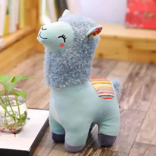 Vista 2 de YUKOUQIAN Animal de peluche de llama, juguete de alpaca suave y lindo de 25 cm para niñas y niños (azul Alpaca Yinghua)
