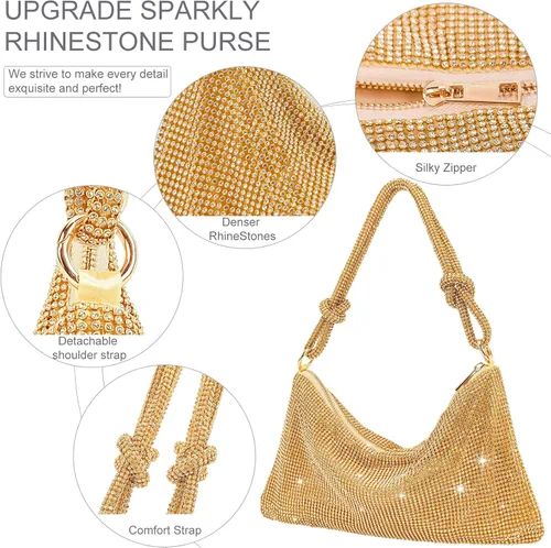 Vista 3 de MUVKE Bolso de noche brillante con diamantes de imitación para mujer, bolso de mano con diamantes de imitación de graduación, bolso Hobo