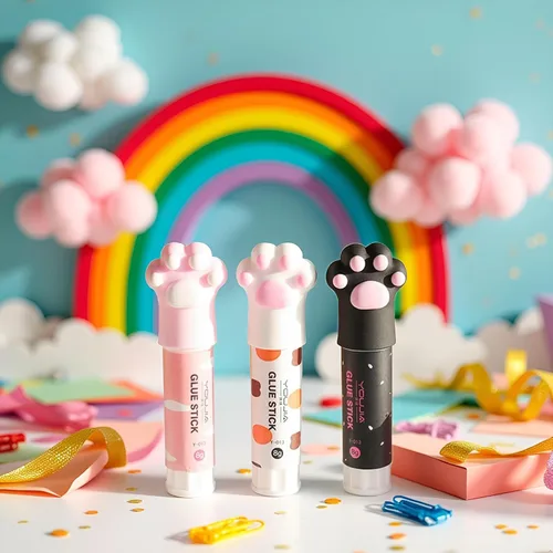 Vista 5 de 3 piezas de color aleatorio garra de gato lindo pegamento palo kawaii papelería vinculación herramienta escuela oficina suministros de una pieza