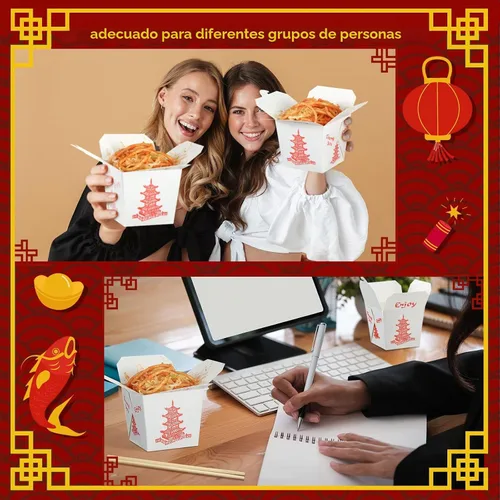 Vista 5 de Sabary 50 juegos de cajas chinas de 8 onzas para llevar con palillos, recipientes de papel de pagoda para alimentos con palillos desechables