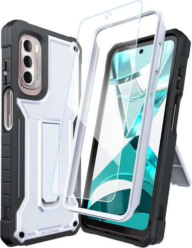 Vista 10 de Funda para Motorola g Stylus 4G 2022, protección de grado militar, a prueba de golpes, con protector de pantalla HD de vidrio templado y soporte Rojo