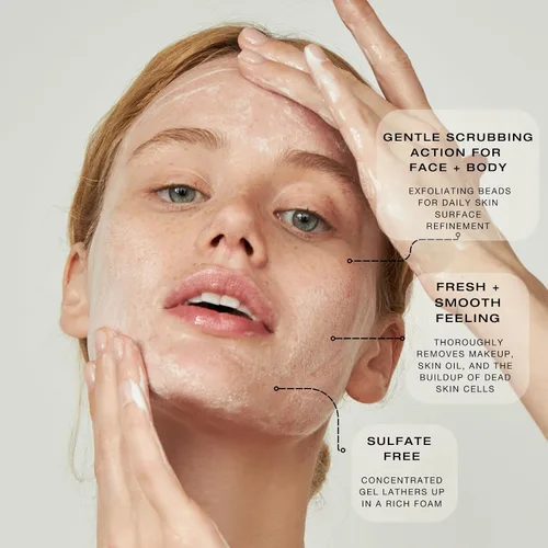 Vista 3 de Biba De Sousa, The Daily Cleanser - Gel de baño facial y corporal con cuentas exfoliantes, para piel normal, grasa o manchada, ilumina y refina