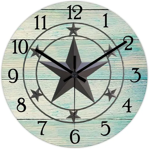 Vista 8 de Reloj de pared antiguo con estrella del oeste de Texas vintage, reloj de madera sin tictac, silencioso funciona con pilas, fácil de leer, reloj