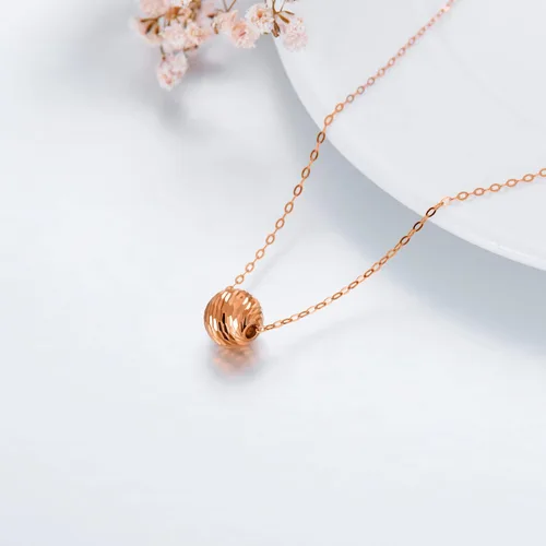 Vista 3 de Collar de oro sólido de 18 quilates para mujer, 0.315in de oro brillante corte de diamante flotante bola colgante amor joyería aniversario