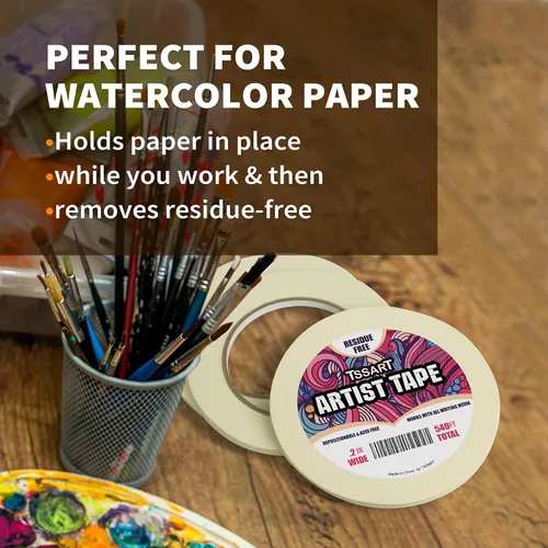 Vista 5 de Paquete de 3 cintas blancas para artistas, cinta adhesiva para dibujar, acuarela, pintura, lienzo, enmarcado, sin ácidos, 0.2 pulgadas de ancho