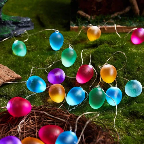 Vista 5 de Guirnalda de luces de Pascua decorativas con forma de huevo, 30 luces LED de 10 pies, funciona con pilas para el hogar, dormitorio, cumpleaños