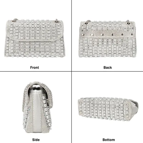 Vista 6 de Bolso de mano de noche con diamantes de imitación brillantes para mujer, bolso de hombro para boda, fiesta, baile de graduación