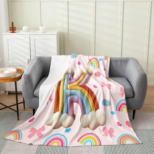 Vista 33 de Erosebridal Rainbow English Alphabet Fleece Throw Blanket 40"x50" - Ultra-Soft for Couch Sofa Bed,Cartoon Letters Flannel Blanket,Love Hearts Fuzzy