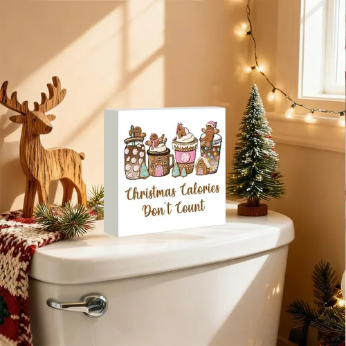 Vista 6 de Decoración navideña de cafetería, decoraciones navideñas divertidas retro, lazo rosa, letrero de calorías de pan de jengibre, regalo para mujeres