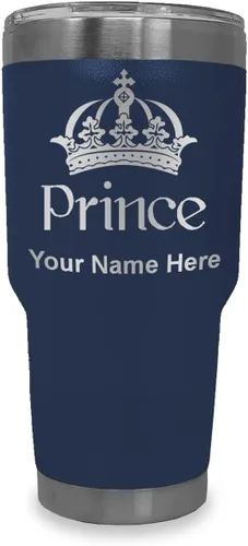 Vista 32 de LaserGram Vaso aislado al vacío de 20 onzas, Prince Crown, grabado personalizado incluido (negro)