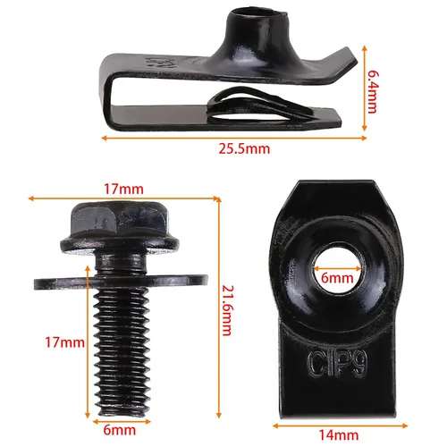 Vista 8 de 35 piezas de pernos de carrocería de automóvil y clips de tuerca en U para motor M6 debajo de la cubierta debajo de la bandeja contra salpicaduras