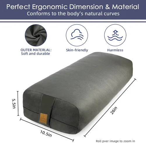 Vista 2 de Cojín de yoga de 26 x 10.5 x 5.5 pulgadas, cojín de meditación rectangular para masaje y apoyo de espalda, relleno de algodón transpirable, funda