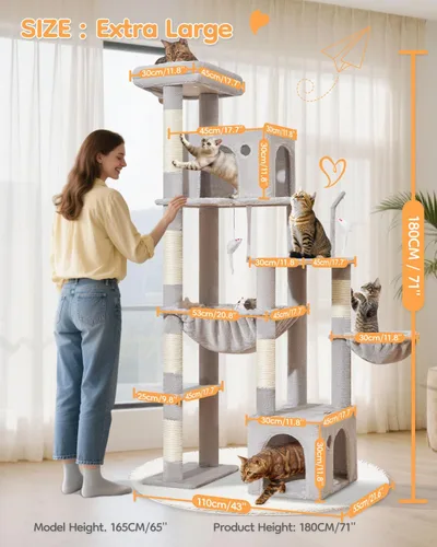 Vista 2 de Taoqimiao - Árbol para gatos de 71 pulgadas para gatos de interior grandes y adultos, torre alta de varios niveles, condominio para 2 gatos con 6