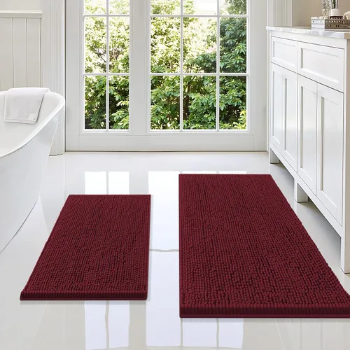 Vista 135 de Juego de alfombras de baño Smiry de 2 piezas, suave alfombra absorbente de chenilla y juego de alfombra en forma de U para inodoro, alfombra de baño