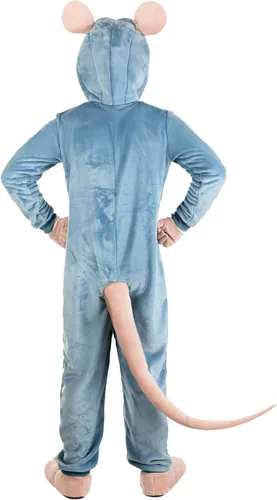 Vista 4 de Disfraz de Halloween Remy Ratatouille de Disney Pixar para adultos, overol con capucha con guantes y fundas para zapatos para hombres y mujeres