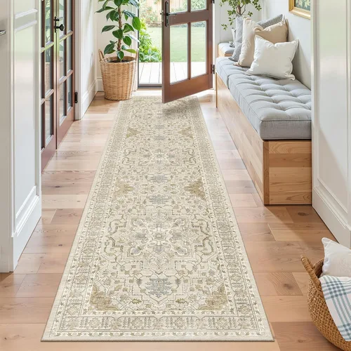Vista 111 de Madane Alfombra lavable de 2 x 3 pies, alfombra de entrada pequeña, antideslizante, vintage, para entrada interior, alfombra de pelo bajo
