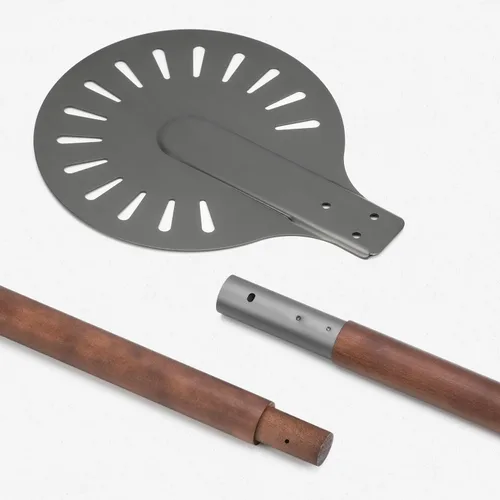 Vista 8 de Pala giratoria de pizza de aluminio perforado de 8 pulgadas con mango de madera, espátula de pizza de longitud ajustable 2 en 1, 48 pulgadas