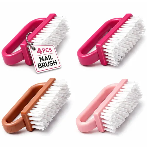 Vista 5 de 4 cepillos de uñas para uso diario, 4 tipos diferentes de cepillo de uñas con mango de plástico, cepillo de uñas para limpiar las uñas y pedicura