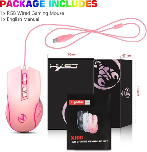 Vista 8 de Atrasee Ratón profesional para juegos con cable con 6 niveles de DPI hasta 7200, 7 retroiluminación RGB programable, 7 botones, mouse óptico USB