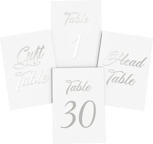 Vista 6 de Paquete de 10 letreros de mesa reservados plateados para bodas, fiestas, restaurantes y mesas plateadas, números del 1 al 30 para recepción de boda