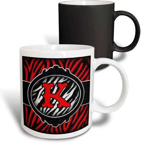 Vista 10 de 3dRose (mug_102898_4) Letra K con inicial de cebra roja malvada, taza negra de dos tonos, 11 onzas