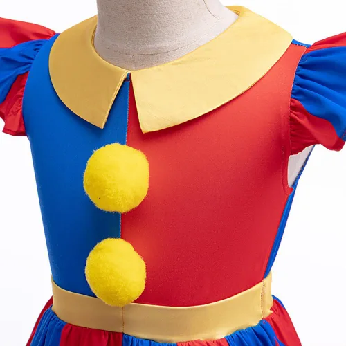 Vista 4 de IBTOM CASTLE Disfraz de payaso de circo para niñas, vestido de Halloween con mangas con volantes, cosplay, fiesta de carnaval Rojo