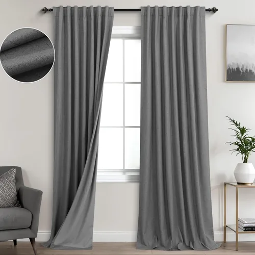 Vista 32 de KOUFALL - Cortinas de medio estilo francés de lino para ventana, juego de 2 cortinas cortas de 40 pulgadas de longitud, para privacidad, cortinas