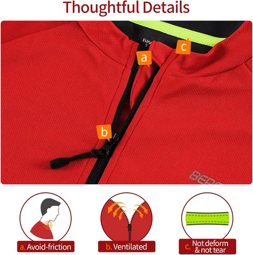 Vista 5 de BERGRISAR Camisetas básicas de ciclismo para hombre, manga corta, para bicicleta de montaña, con bolsillos con cremallera