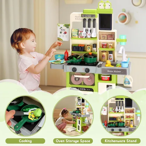 Vista 2 de Juego de cocina para niños, cocina de juego Easface para niños pequeños de 1 a 3 años con sonido y luz, estufa de cocina con vapor, fregadero