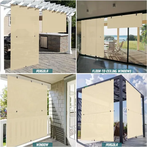 Vista 3 de Bynbbur Persianas enrollables plegables de 4 pies de ancho x 5 pies de alto, 220 GSM, pantallas de porche enrollables, tela para terraza, pérgola