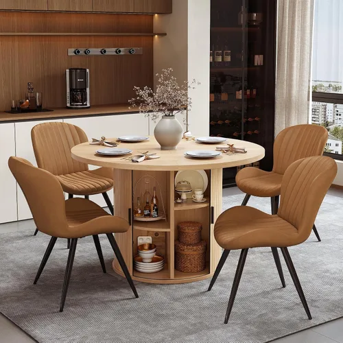 Vista 39 de Miereirl Moderno juego de comedor de 5 piezas para mesa redonda de madera de 4,31.5 pulgadas con estante de almacenamiento semiabierto y puerta