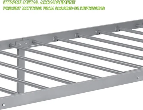 Vista 4 de Cabecero de cama de metal resistente para cama individual, estructura de acero, revestimiento de plata, estilo retro, sin necesidad