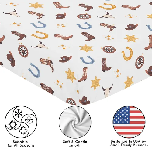 Vista 5 de Sweet Jojo Designs Sábanas bajeras para cuna (vaquero bohemio occidental) para niños, guardería infantil, habitación de niños pequeños, tamaño azul