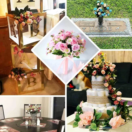 Vista 5 de Efavormart - 4 arbustos Ramo de novia de seda artificial de 12 pulgadas de rosa polvorienta, flores sintéticas