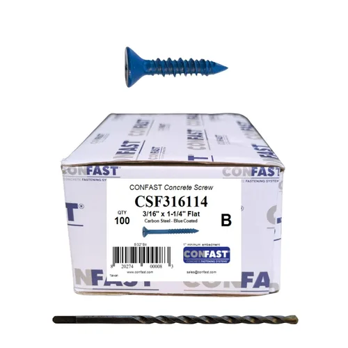 Vista 14 de CONFAST Tornillo de Anclaje para Concreto Phillips Plano Azul de 1/4" x 1-1/4" con Broca para Anclaje en Mampostería, Bloque o Ladrillo