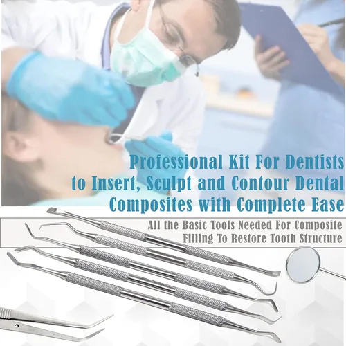 Vista 3 de Heidman Instrumentos restauradores de llenado dental (0.079 pulgadas, 0.088 pulgadas, 0.18 pulgadas) con bandeja escaladora, espejo dental, raspador