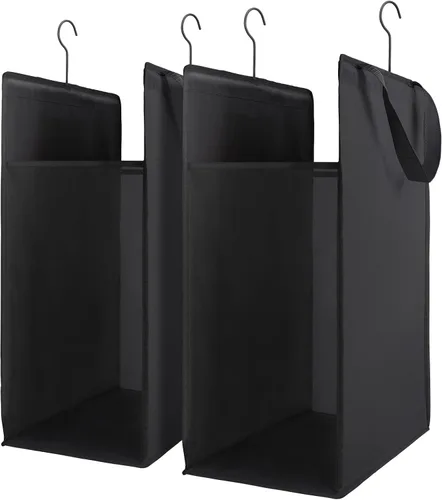 Vista 9 de Fentec Cesta colgante para la ropa sucia, cesta de lavandería colgante, bolsa delgada para ropa sucia con asas, cesta colgante portátil para Negro