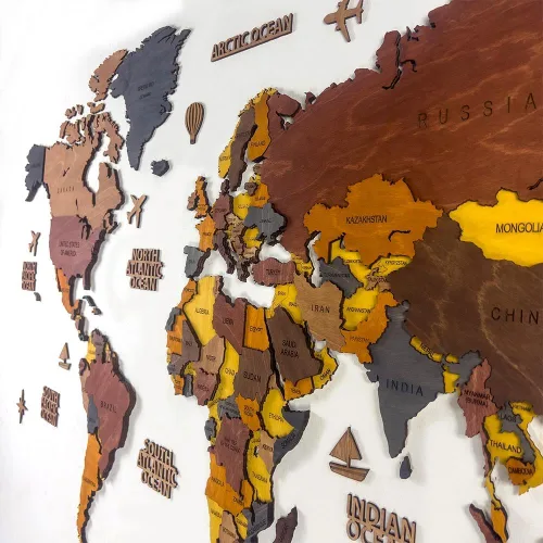 Vista 3 de Mapa del mundo, decoración artística para pared, mapa de madera, mapa del mundo de madera 3D, mapa grande para pared, mapa colorido de madera