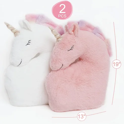 Vista 5 de Perfectto Design Juego de 2 almohadas decorativas de unicornio para la habitación de las niñas y los niños, felpa esponjosa blanca y rosa para bebé
