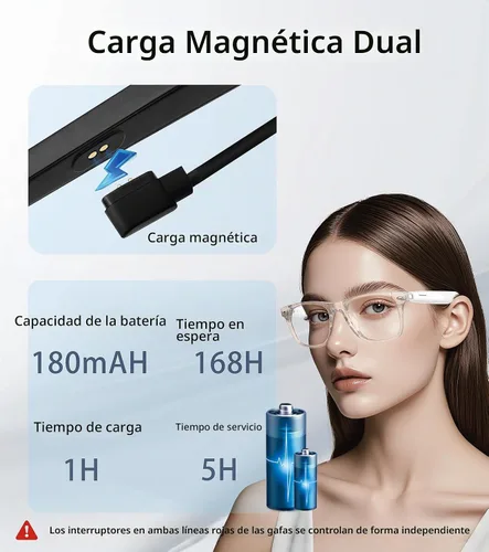 Vista 6 de Lentes inteligentes AI, lentes Bluetooth de traducción en tiempo real para hombres y mujeres 116 Languages & Accents Translator Device, Blue Light