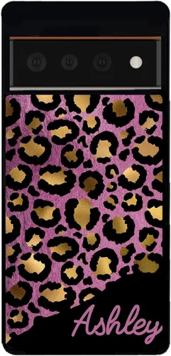 Vista 5 de Funda de goma negra personalizada de piel de leopardo color oro rosa compatible con Google Pixel 10, 10 Pro, 10 Pro XL, 9a, 9 Pro, Pixel 9, Pixel 9