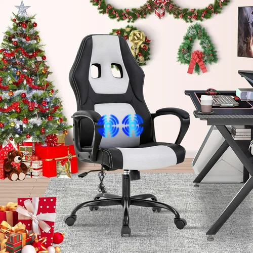Vista 10 de Silla para videojuegos, silla de oficina de masaje, sillas ergonómicas de videojuegos, silla reclinable ajustable para computadora con soporte Negro