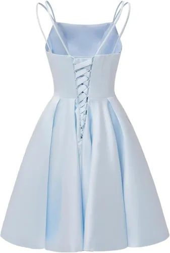 Vista 8 de Tianzhihe Vestidos cortos de satén para adolescentes 2024 con tirantes delgados, vestidos de fiesta de cóctel con bolsillos