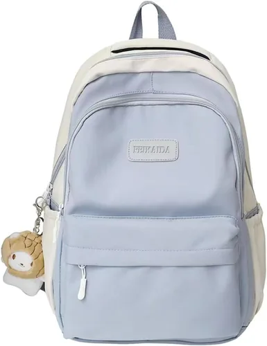 Vista 8 de Mochila estética linda Kawaii con colgante de 15.6 pulgadas, linda mochila universitaria para computadora portátil, mochila preparada, Negro